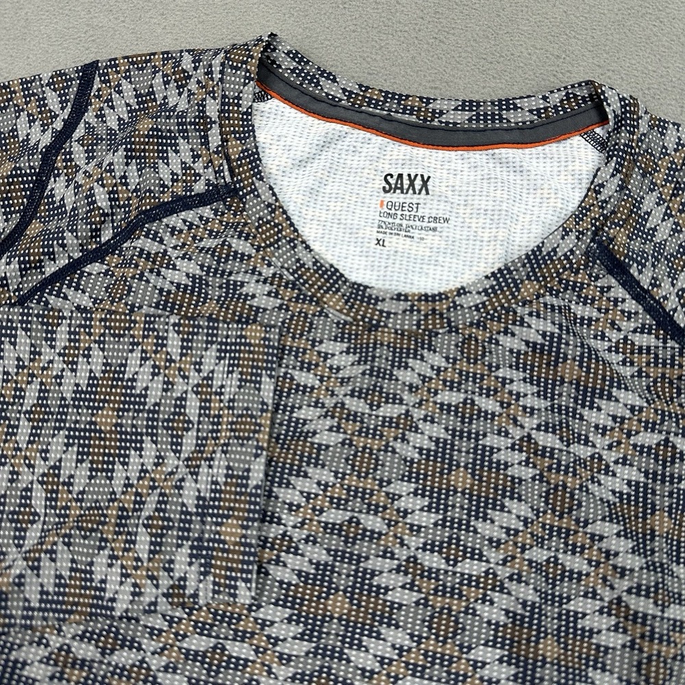 SAXX Quest Quick Dry Mesh Long Sleeve Baselayer Crew Mens XL Dark Ink Mesa Geo‎